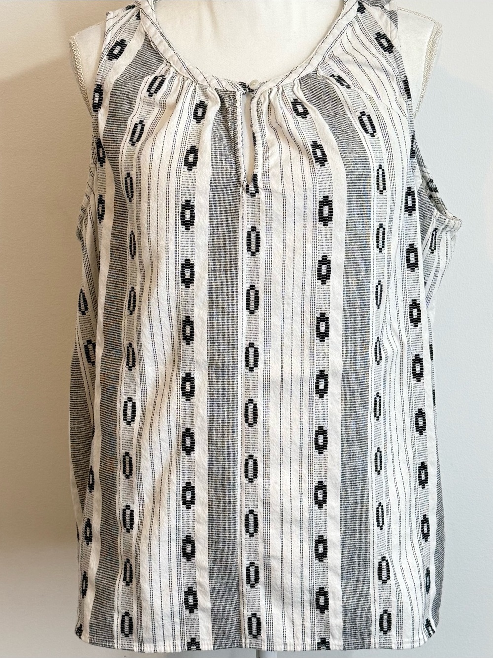 Old Navy Sleeveless Boho Tank Top White Black Stripe Print Cotton Modal XXL